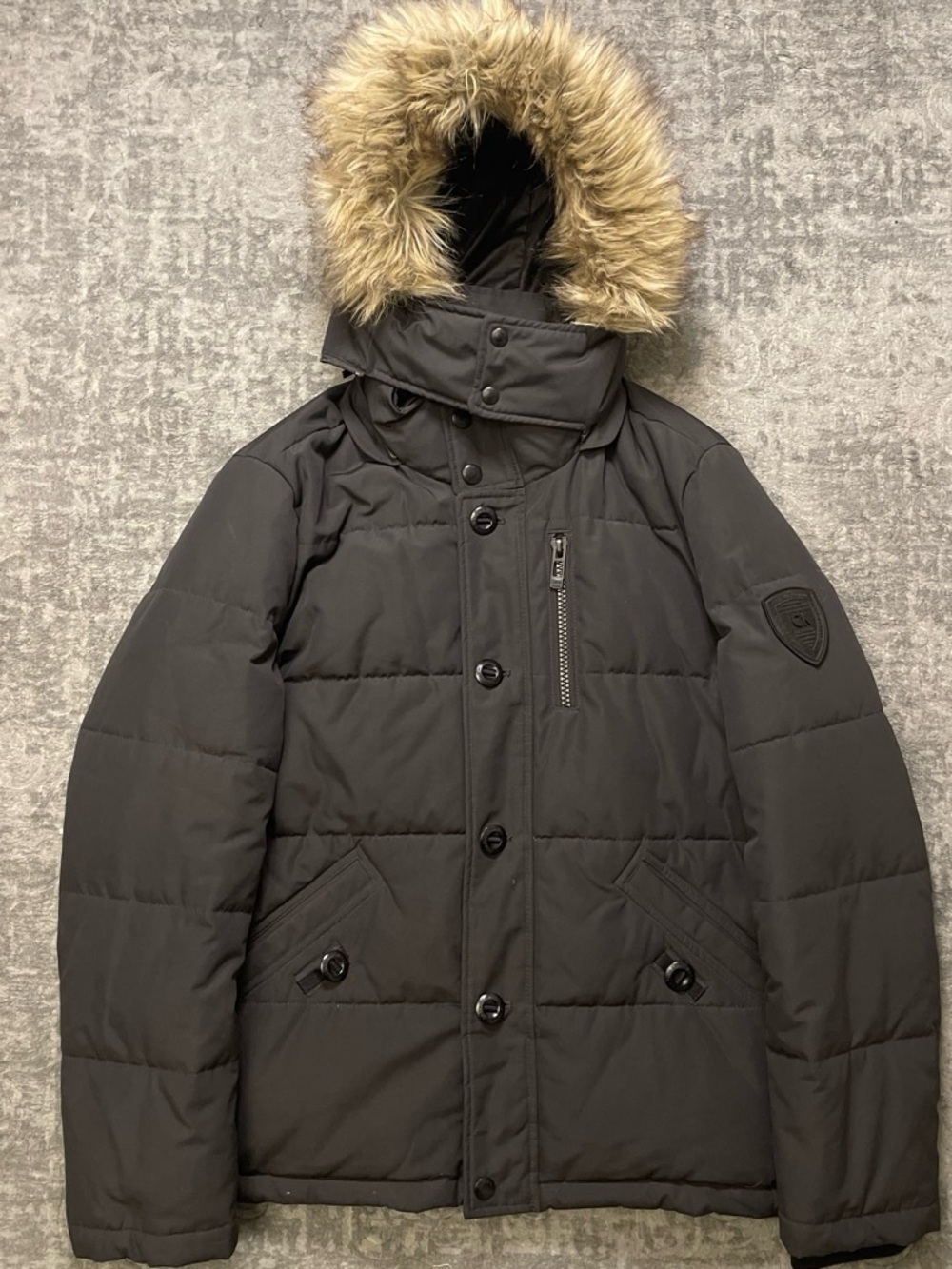 Calvin Klein Black Hooded Puffer with Faux Fur Trim